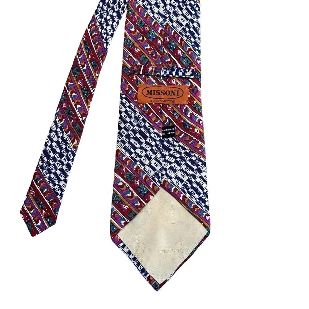 Missoni Men’s 100% Silk Neck Tie Bold Multicolor Geo‎ Abstract Print Handmade